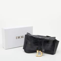 Pre Owned Dior Black Crinkled Leather Saddle Waist Belt Bag