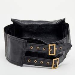 Pre Owned Dior Black Crinkled Leather Saddle Waist Belt Bag