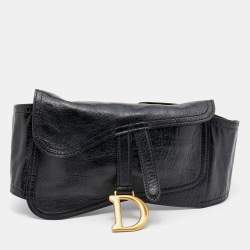 Pre Loved Dior Waist Bag Pouch  Saddle Black  printed