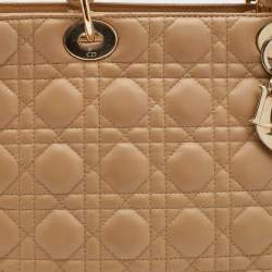 Pre Owned Dior Beige Cannage Leather Large Lady Dior Tote