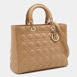 Pre Owned Dior Beige Cannage Leather Large Lady Dior Tote