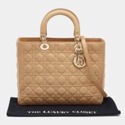 Pre Owned Dior Beige Cannage Leather Large Lady Dior Tote