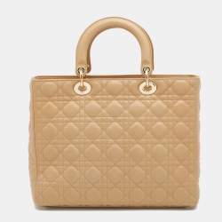 Pre Owned Dior Beige Cannage Leather Large Lady Dior Tote