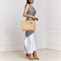 Pre Owned Dior Beige Cannage Leather Large Lady Dior Tote