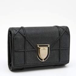 Pre Owned Dior Black Leather Diorama Trifold Wallet