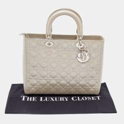 Pre Owned Dior Grey Cannage Patent Leather Large Lady Dior Tote