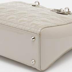 Pre Owned Dior Grey Cannage Patent Leather Large Lady Dior Tote