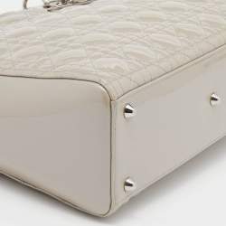 Pre Owned Dior Grey Cannage Patent Leather Large Lady Dior Tote