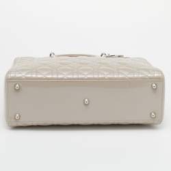 Pre Owned Dior Grey Cannage Patent Leather Large Lady Dior Tote