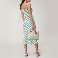 Pre Owned Dior Grey Cannage Patent Leather Large Lady Dior Tote