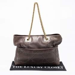 Pre Owned Dior Dark Beige Cannage Leather Granville Chain Link Tote