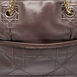 Pre Owned Dior Dark Beige Cannage Leather Granville Chain Link Tote