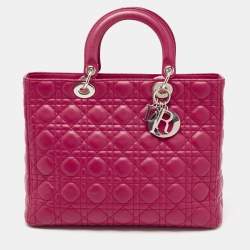 Pre Owned Dior Fuchsia Cannage Leather Large Lady Dior Tote
