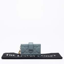 Pre Owned Dior Cloud Blue Cannage Leather 5 Gusset Card Holder