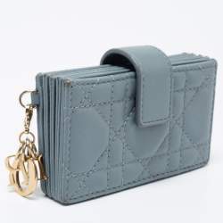 Pre Owned Dior Cloud Blue Cannage Leather 5 Gusset Card Holder