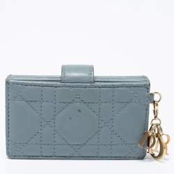 Pre Owned Dior Cloud Blue Cannage Leather 5 Gusset Card Holder