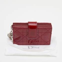 مملوكة مسبقًا Dior Red Cannage Patent Leather Lady Dior 5 Gusset Card Holder