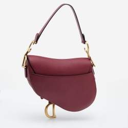 Pre Owned Dior Burgundy Leather Saddle Bag