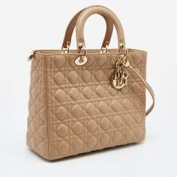 Dior Beige Cannage Leather Large Lady Dior Tote