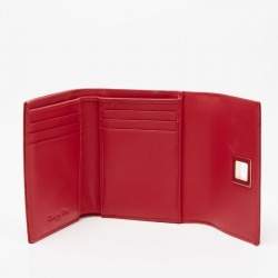 Pre Owned Dior Red Patent Leather Turnlock Trifold Compact Wallet
