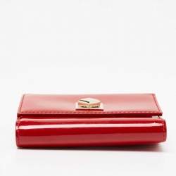 Pre Owned Dior Red Patent Leather Turnlock Trifold Compact Wallet