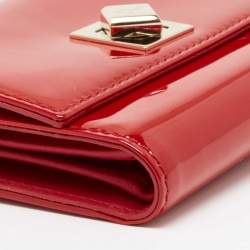 Pre Owned Dior Red Patent Leather Turnlock Trifold Compact Wallet