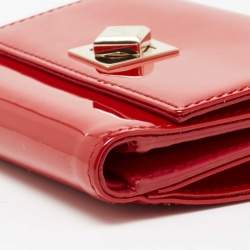 Pre Owned Dior Red Patent Leather Turnlock Trifold Compact Wallet