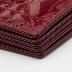Pre Owned Dior Red Cannage Patent Leather Lady Dior 5 Gusset Card Holder