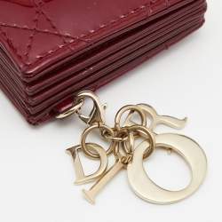 Pre Owned Dior Red Cannage Patent Leather Lady Dior 5 Gusset Card Holder