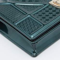 Pre Owned Dior Metallic Green Micro Cannage Leather Diorama Wallet on Chain