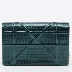 Pre Owned Dior Metallic Green Micro Cannage Leather Diorama Wallet on Chain