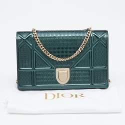 Pre Owned Dior Metallic Green Micro Cannage Leather Diorama Wallet on Chain