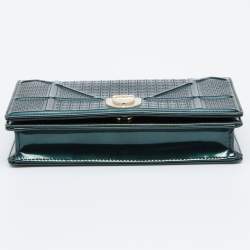 Pre Owned Dior Metallic Green Micro Cannage Leather Diorama Wallet on Chain