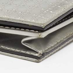 Pre Owned Dior Silver Micro Cannage Patent Leather Mini Lady Dior Card Case