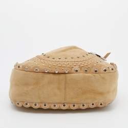 Pre Owned Dior Beige Suede Embellished Bucket Bag