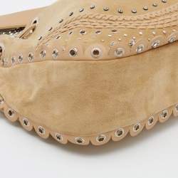 Pre Owned Dior Beige Suede Embellished Bucket Bag