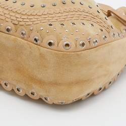 Pre Owned Dior Beige Suede Embellished Bucket Bag