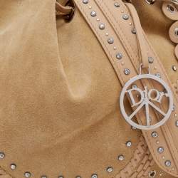 Pre Owned Dior Beige Suede Embellished Bucket Bag