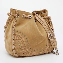 Pre Owned Dior Beige Suede Embellished Bucket Bag