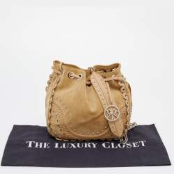 Pre Owned Dior Beige Suede Embellished Bucket Bag