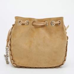Pre Owned Dior Beige Suede Embellished Bucket Bag