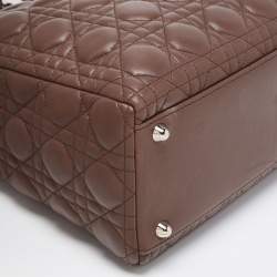 Pre Owned Dior Brown Cannage Leather Large Lady Dior Tote