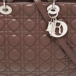 Pre Owned Dior Brown Cannage Leather Large Lady Dior Tote