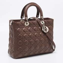 Pre Owned Dior Brown Cannage Leather Large Lady Dior Tote