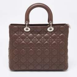 Pre Owned Dior Brown Cannage Leather Large Lady Dior Tote
