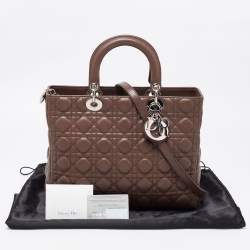 Pre Owned Dior Brown Cannage Leather Large Lady Dior Tote