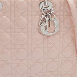 Pre Owned Dior Beige Cannage Patent Leather Large Lady Dior Tote