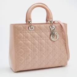 Pre Owned Dior Beige Cannage Patent Leather Large Lady Dior Tote