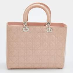 Pre Owned Dior Beige Cannage Patent Leather Large Lady Dior Tote