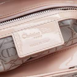 Pre Owned Dior Beige Cannage Patent Leather Large Lady Dior Tote